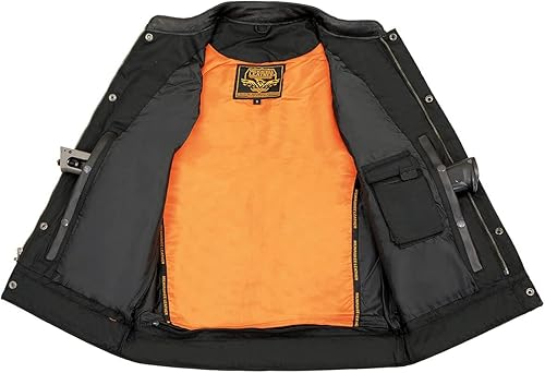 Miniatura 6 de Milwaukee Leather MLM3510 - Chaleco de cuero negro de alta calidad para hombre, estilo club, doble cierre, cuello abierto, chaleco de motociclista,