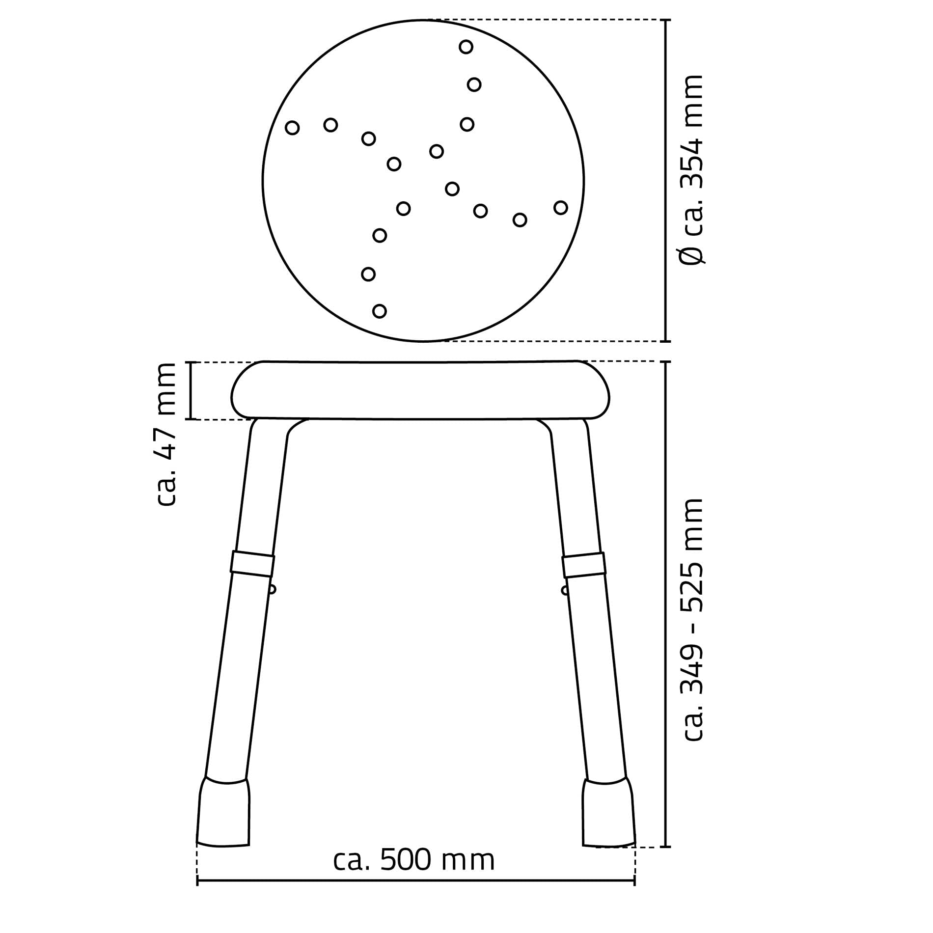 RIDDER Stołek łazienkowy Go, regulacja wysokości biały ok. 450 x 450 x 350 – 525 mm