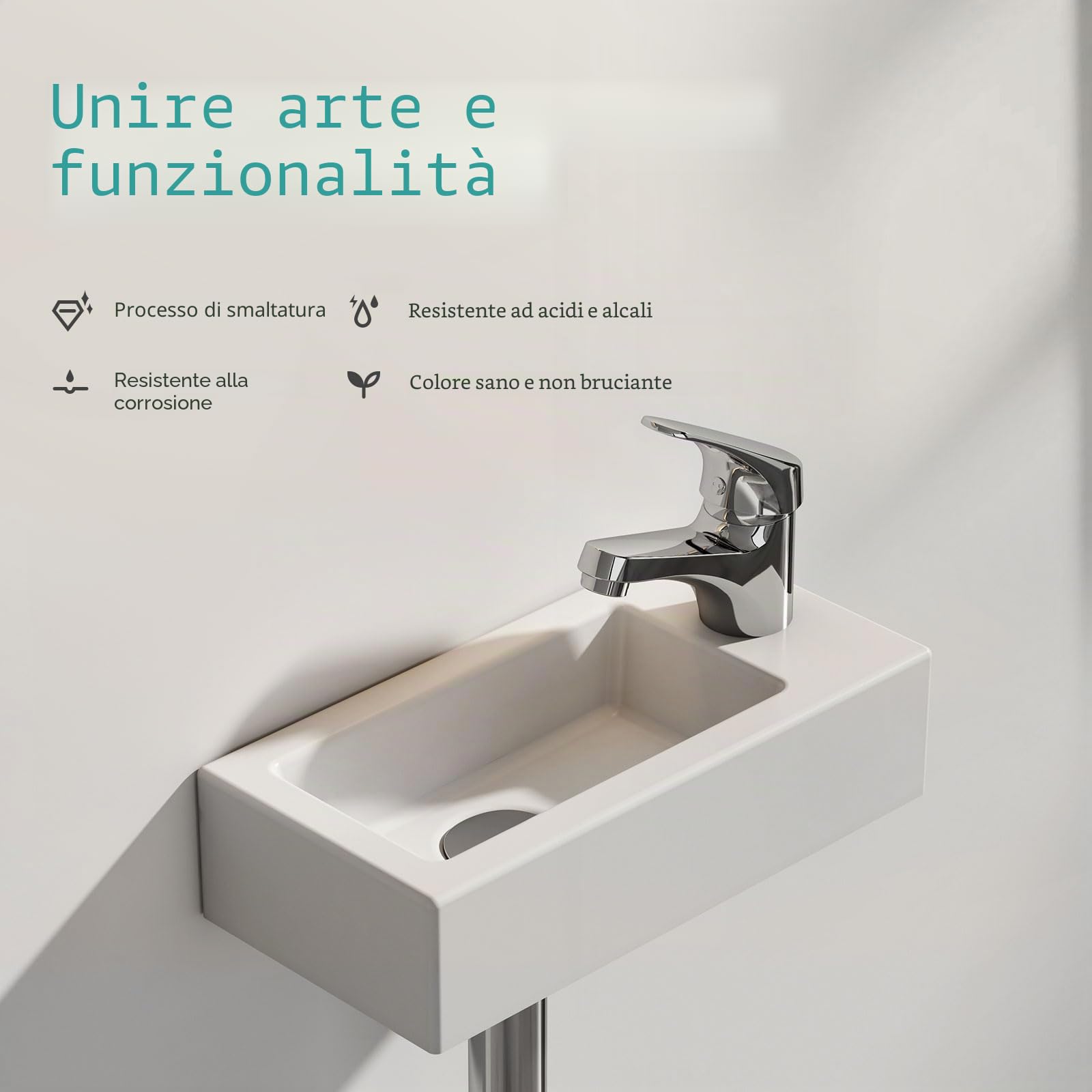 EMKE Lavandino – Mini lavabo sospeso per bagno & WC ospiti – 40 × 20 × 10 cm – Lavabo in ceramica di alta qualità – rettangolare rubinetto foro destro – bianco