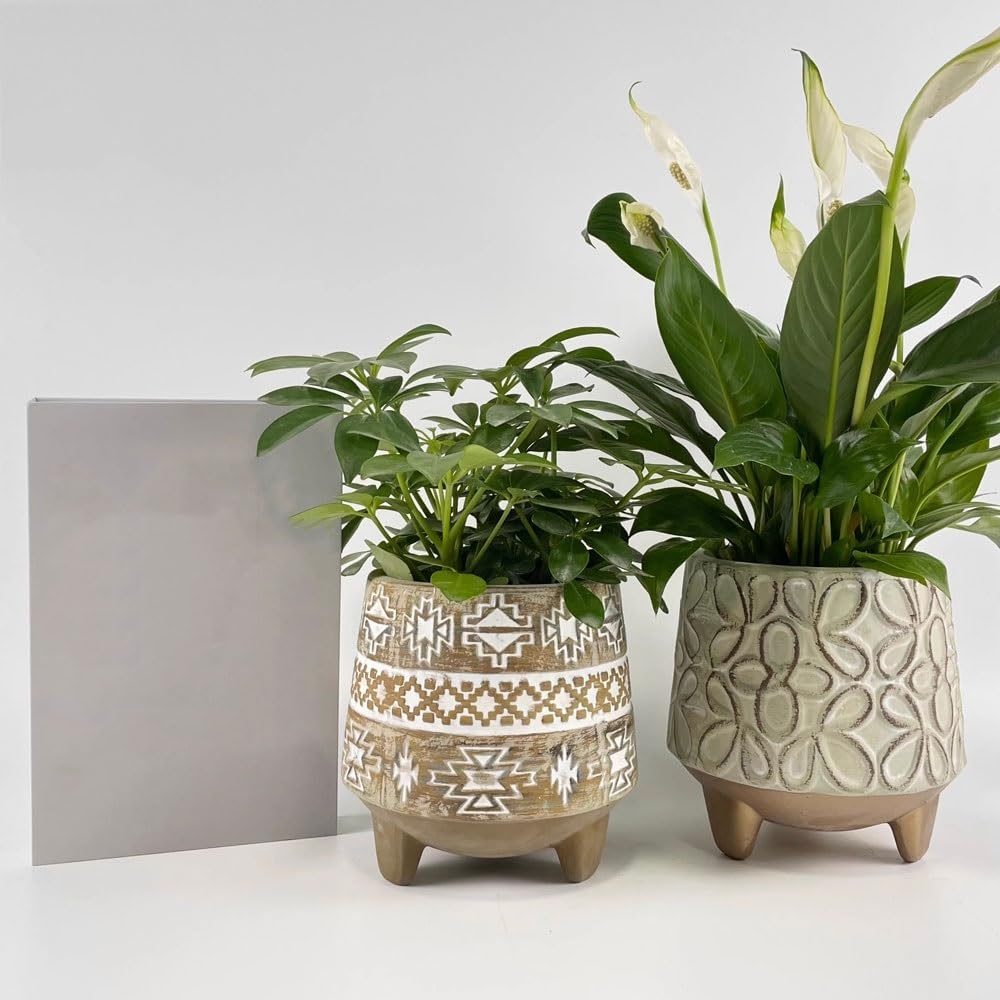 macetas para plantas Okrągła doniczka na krótką stopę, z kwiatowym wzorem, ceramiczna donica otworem drenażowym, do dekoracji salonu sypialni