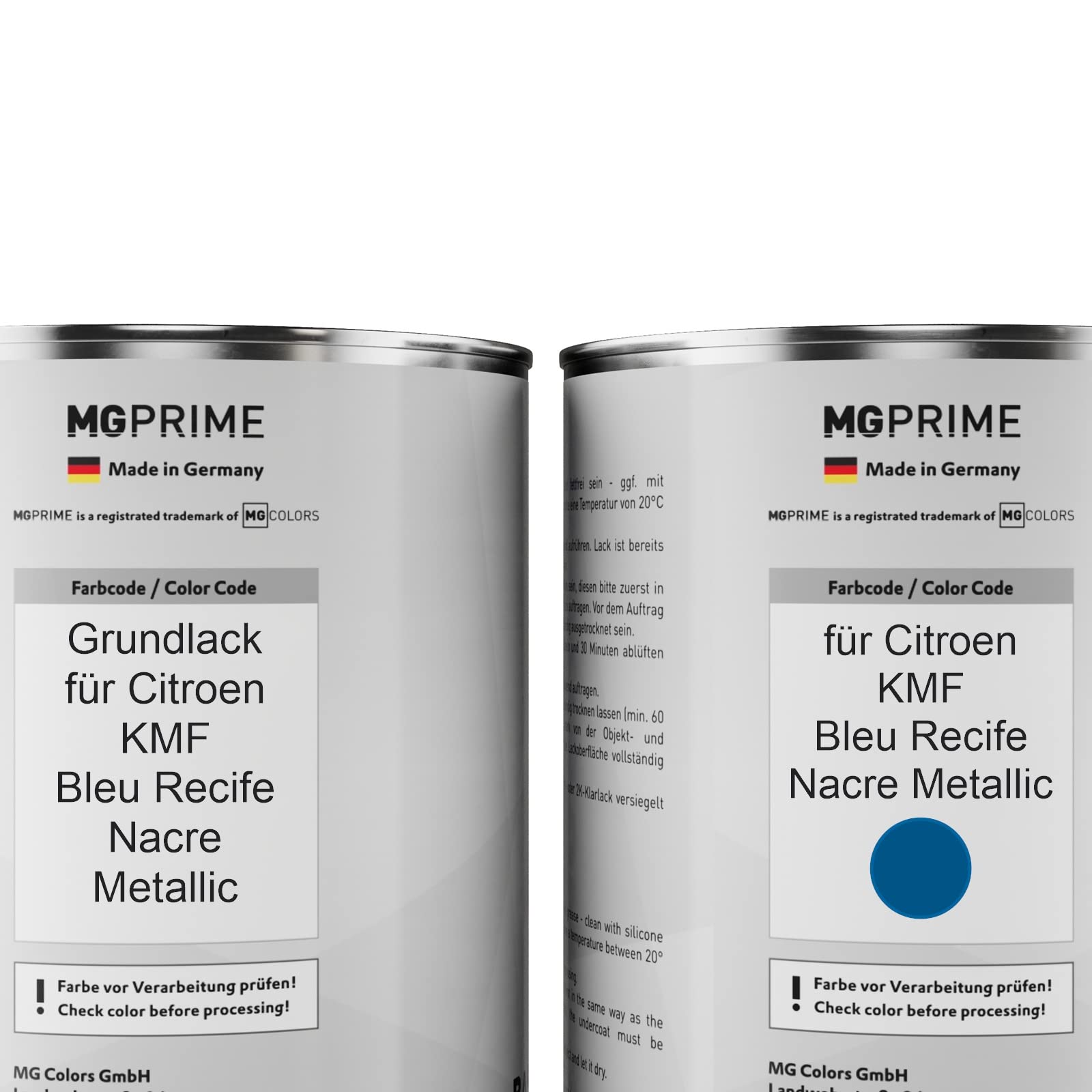 MG PRIME Peinture voiture kit de pot pour Citroen KMF Bleu Recife Nacre Metallic couche de fond, base, 2C vernis, durcisseur, prêt pour la pulvérisation 3,5l