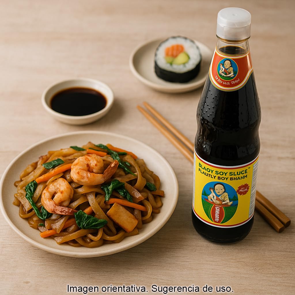 Salsa de soja dulce oscura 700 ml en botella de vidrio, fermentación natural con azúcar moreno, ideal para wok, marinados, sushi, arroz y noodles, aporta color intenso y brillo