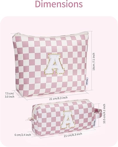 Miniatura 2 de Narwey Bolsas de maquillaje personalizadas con iniciales a cuadros, 2 piezas, bolsas de cosméticos, 6, 8, 10, 11, 12, 13, 14, 16, 18 años, regalos