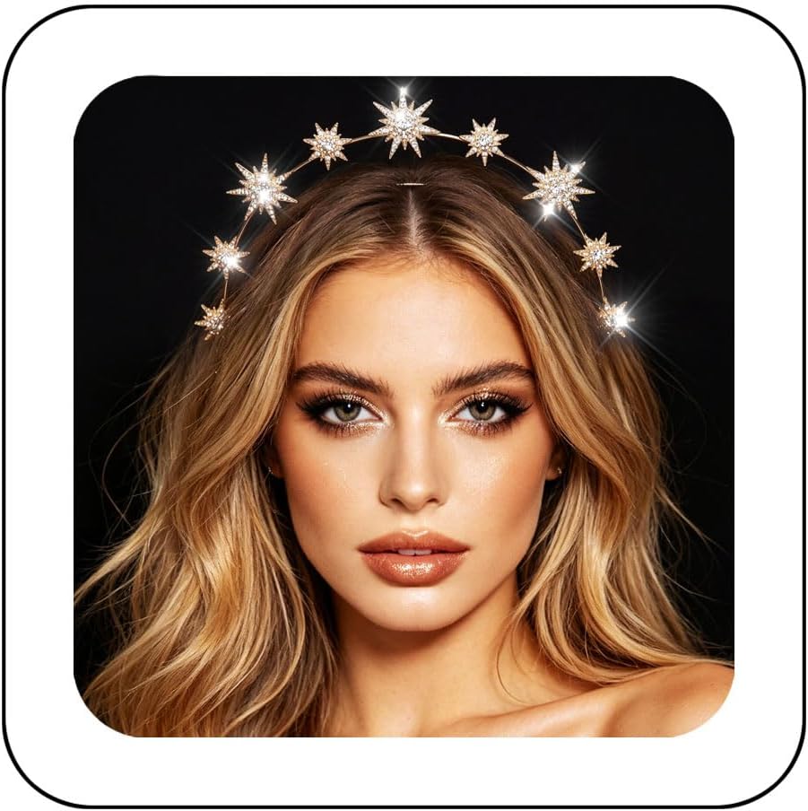 CAKURE Star Halo Headband Gold Goddess Crown Headpiece Celestial Hair Accessories for Women