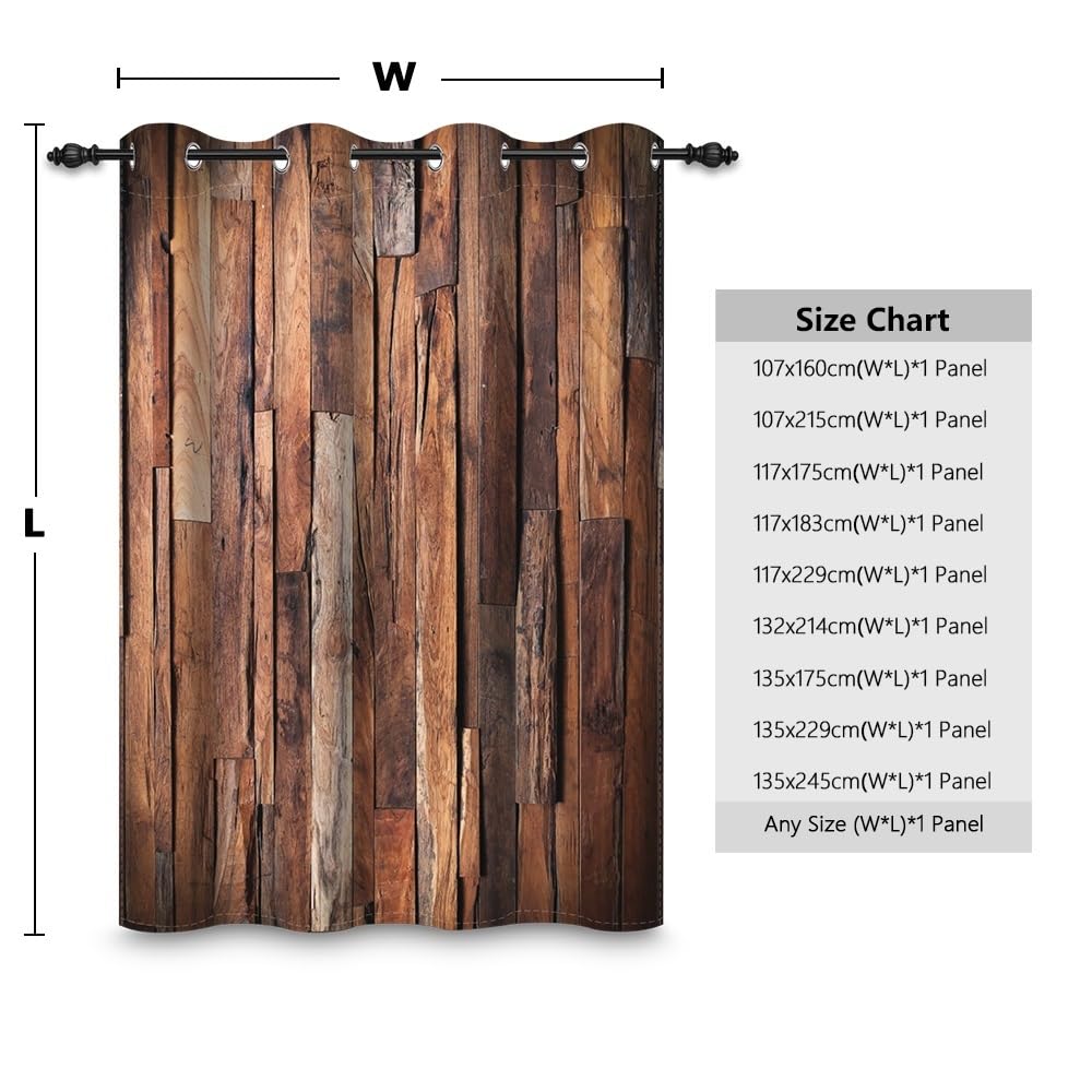 132x214cm Tenda con occhielli Legno rustico Retro Marrone Texture di legno Parete in legno Stile rustico Campagna Oscurante Tende per finestre Camera da letto Soggiorno,1 pannello singolo