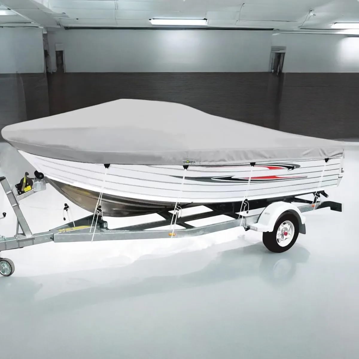 Oceansouth MA 203-7 Runabout Bootsabdeckung, Trailerbare Premium Bootsplane aus Atlas Marine-Gewebe, für Runabouts & V-Rumpf-Boote 4,3–4,5 m, max. Breite 2,05 m, Grau