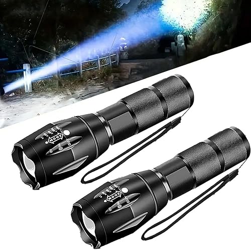Paquete de 2 linternas LED de alto lúmenes, linterna táctica de 5 modos para el hogar, linternas pequeñas potentes, linterna de bolsillo brillante,