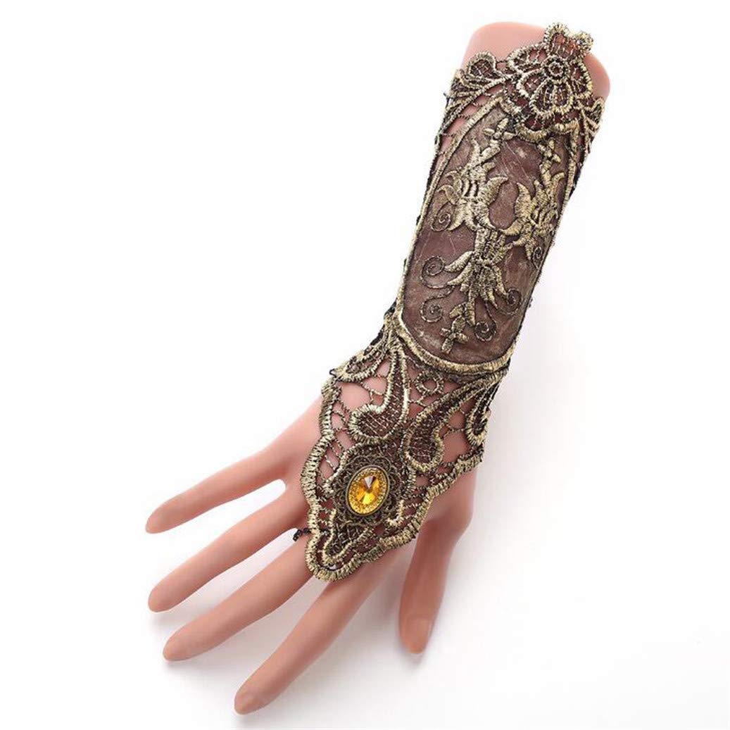 Gothic Black Lace Bracelet Steampunk Slave Wristband Ring Halloween Wedding Accessories(Black)