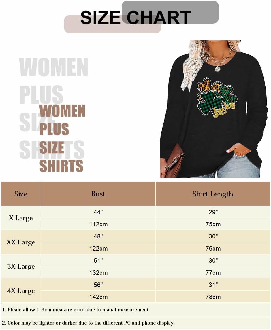 Plus Size St Patricks Day Irish Festival Clover Lucky Graphics Print Shirt Women Long Sleeve Tops - Image 5