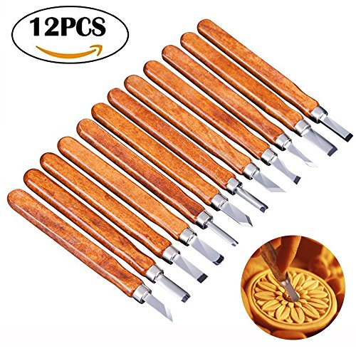 12 Piezas Cinceles para Madera, JIAN YA NA Acero de Alto Carbono de Madera Cuchillo de Herramientas Herramientas de Madera Set Cincel con Caja para Los Niños, Principiante, Carpintero, Carver, Artista