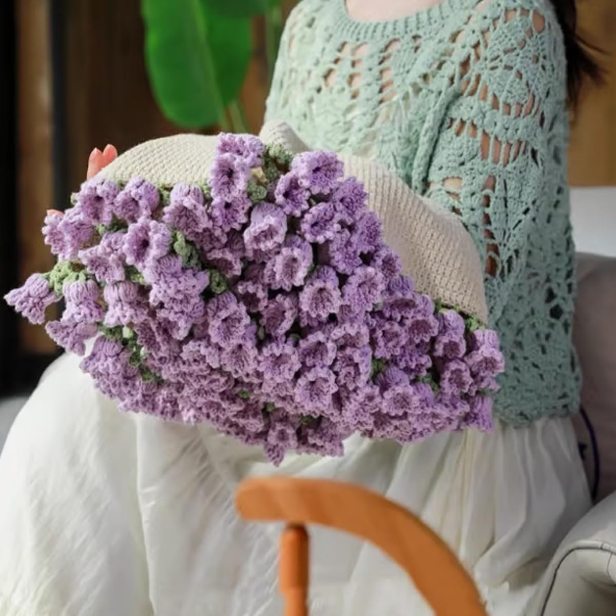 Coperta con rose fatta a mano, per bouquet di fiori all'uncinetto, morbida e romantica coperta all'uncinetto, ideale come regalo per San Valentino, compleanno, decorazione per la casa (tipo