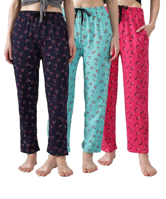 Image of Printed Womens Pyjama Night Pant, Soft Cotton Fabric, Casual Wear (Pack of 3)