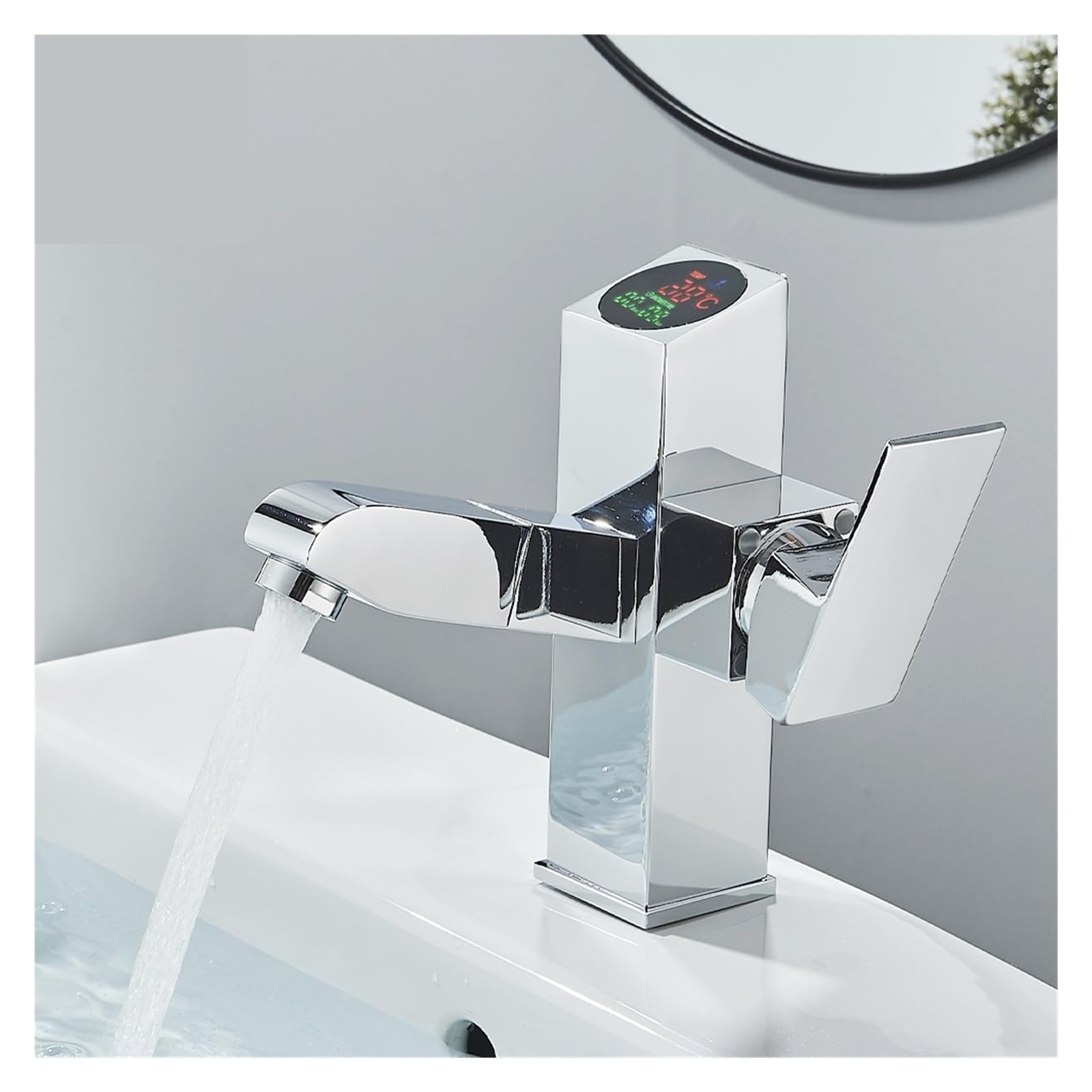 Robinet de lavabo chromé avec affichage numérique et douchette extractible