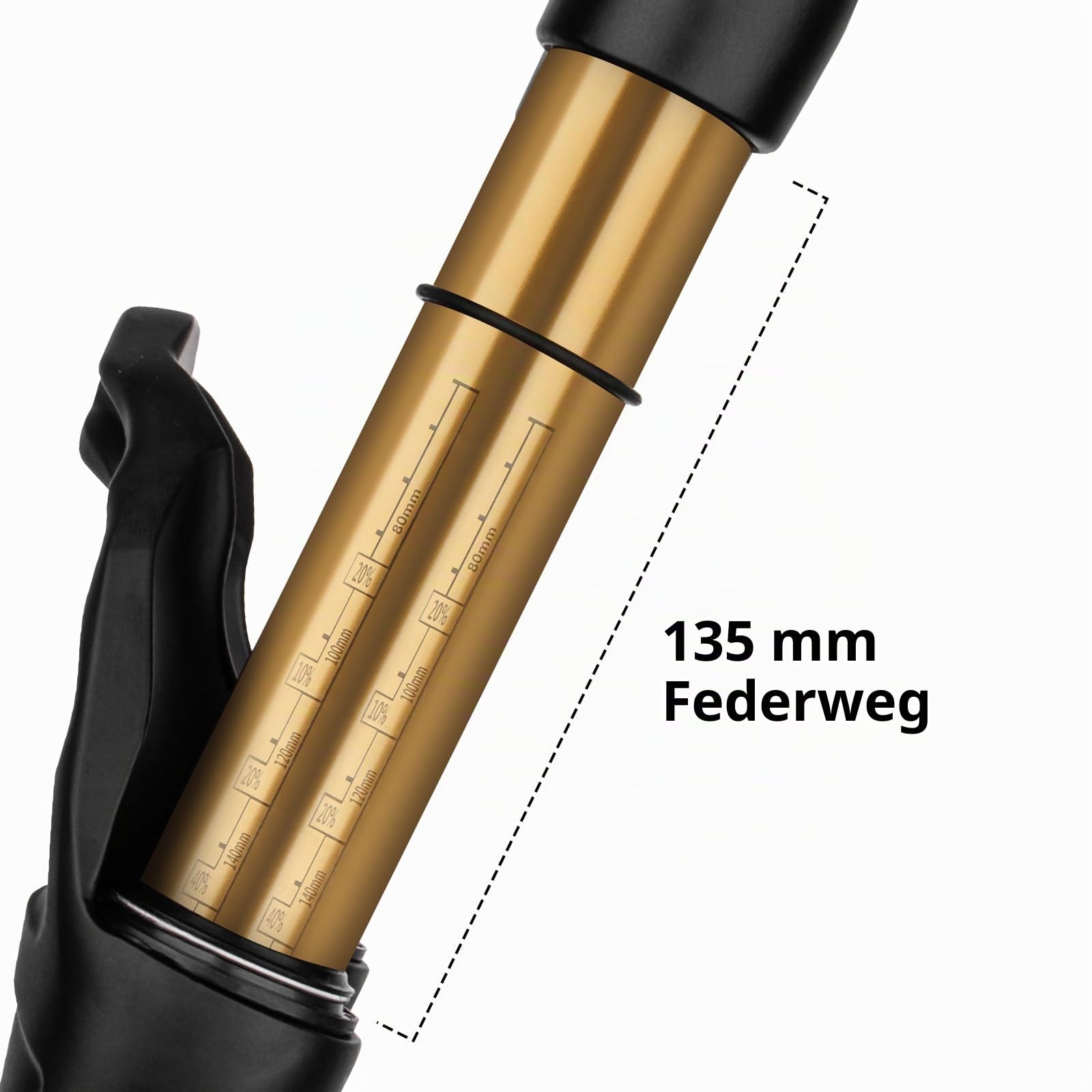 BOLANY 20/24 Zoll Fahrrad-Federungsluftgabel 28,6 mm (1-1/8 Zoll) * 220 mm Gewindelose Gerade-Gabelschaft 9 mm MTB-Vorderradgabel 100/135 mm Federweg