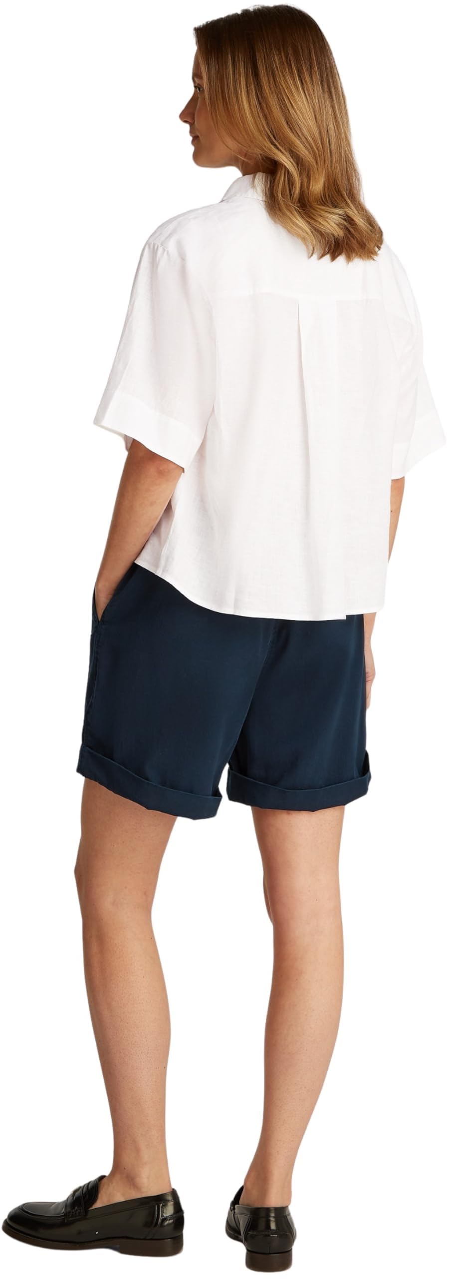 TOMMY HILFIGER Damska koszulka ESS Linen Relaxed S/S WW0WWW44720, biały (Th Optic White), 32