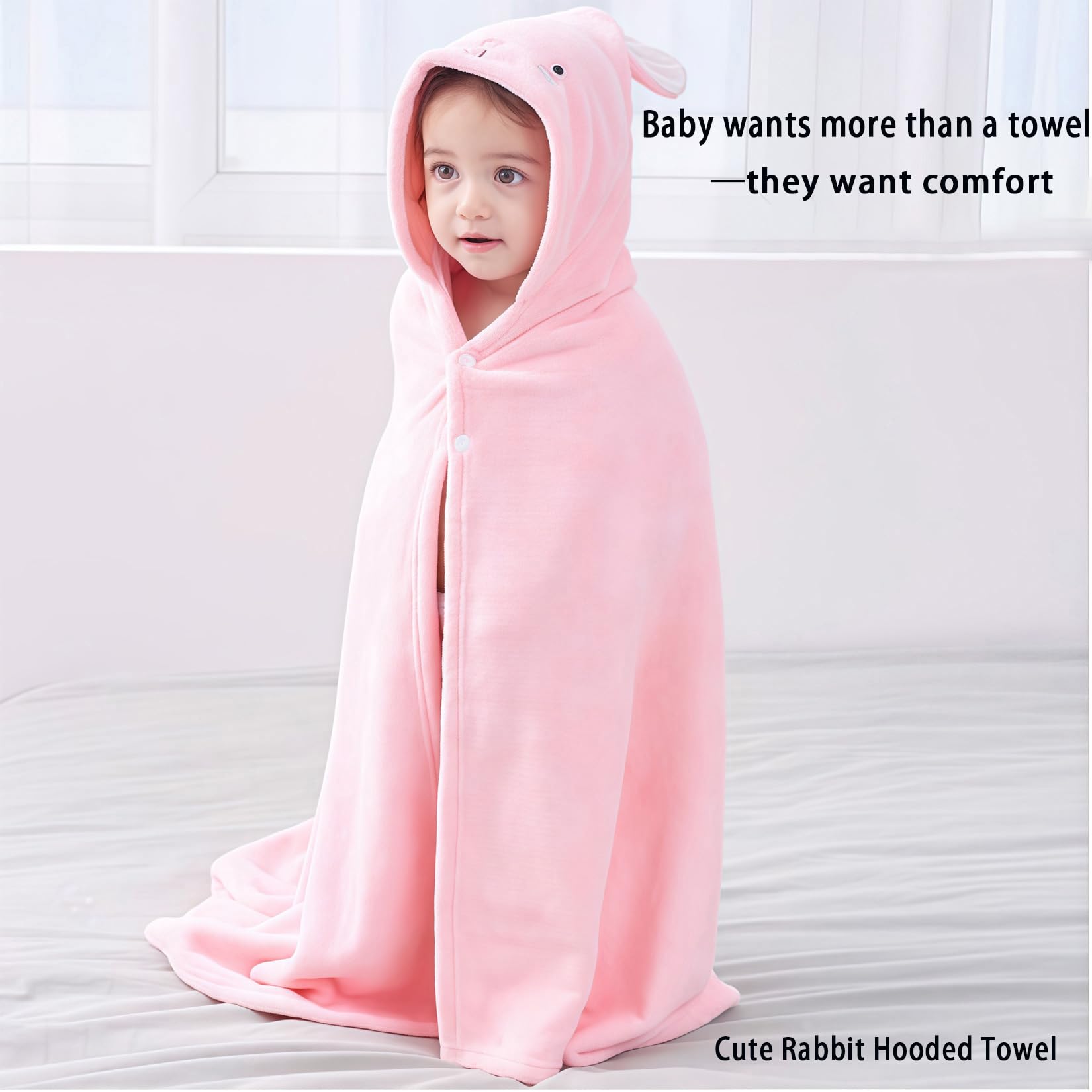 Toalla de baño para niños pequeños, toallas de bebé con capucha, 27.5 x 55 pulgadas, ultra absorbente, suave, toalla de ducha para niños y niñas (rosa arcoíris)