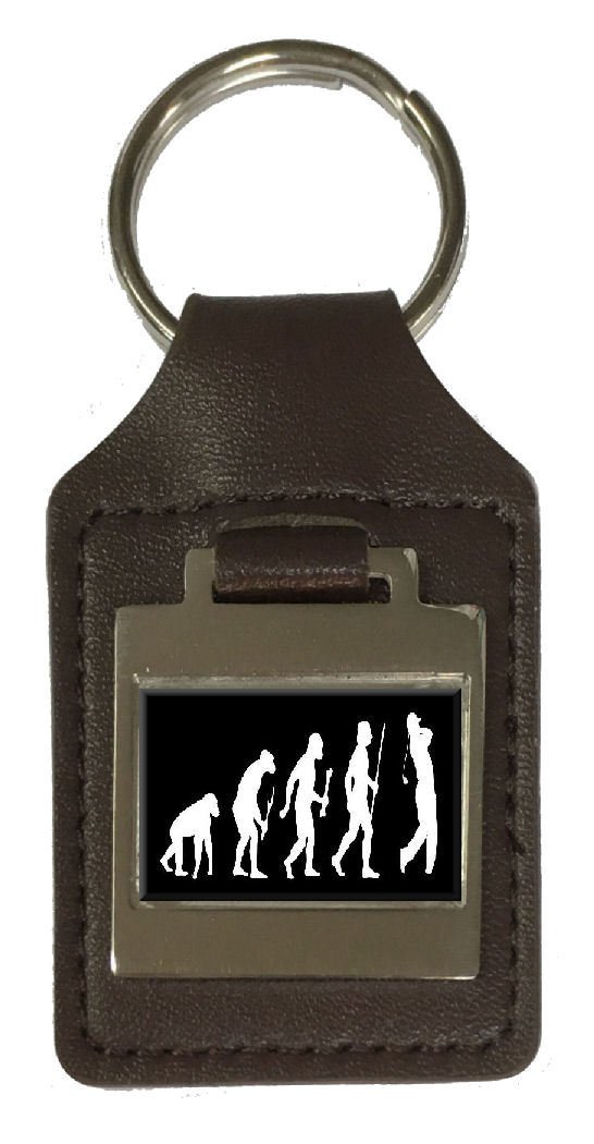 Llavero de cuero grabado Evolution Ape to Man Golf