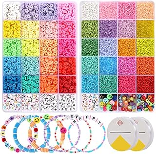 24000+ Pcs Glass Seed beads for Jewelry Making, 2mm Glass Beads and 4000pcs 6mm Clay Beads, Bead Set with 300 A-Z Letters, 75 Smiley & Love Beads for Bracelets Necklaces Ring DIY Craft Gift for Girls