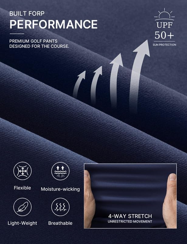 Men's Golf Pants, Dress-Look Knit Stretch | Double-Knit Stretch Fabric, Dress-Pant Look, 30/32/34 Inseams, Gripper Waistband, Secure 5-Pocket Storage