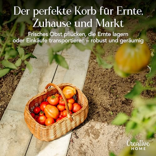 Creative Home Einkaufskorb Weidenkorb mit Henkel Picknickkorb | 36 x 27 x 32 cm (+/- 2 cm) | Handgeflochten | Naturbraun | Universell und Langlebig Groß Osterkörbchen Geflochten