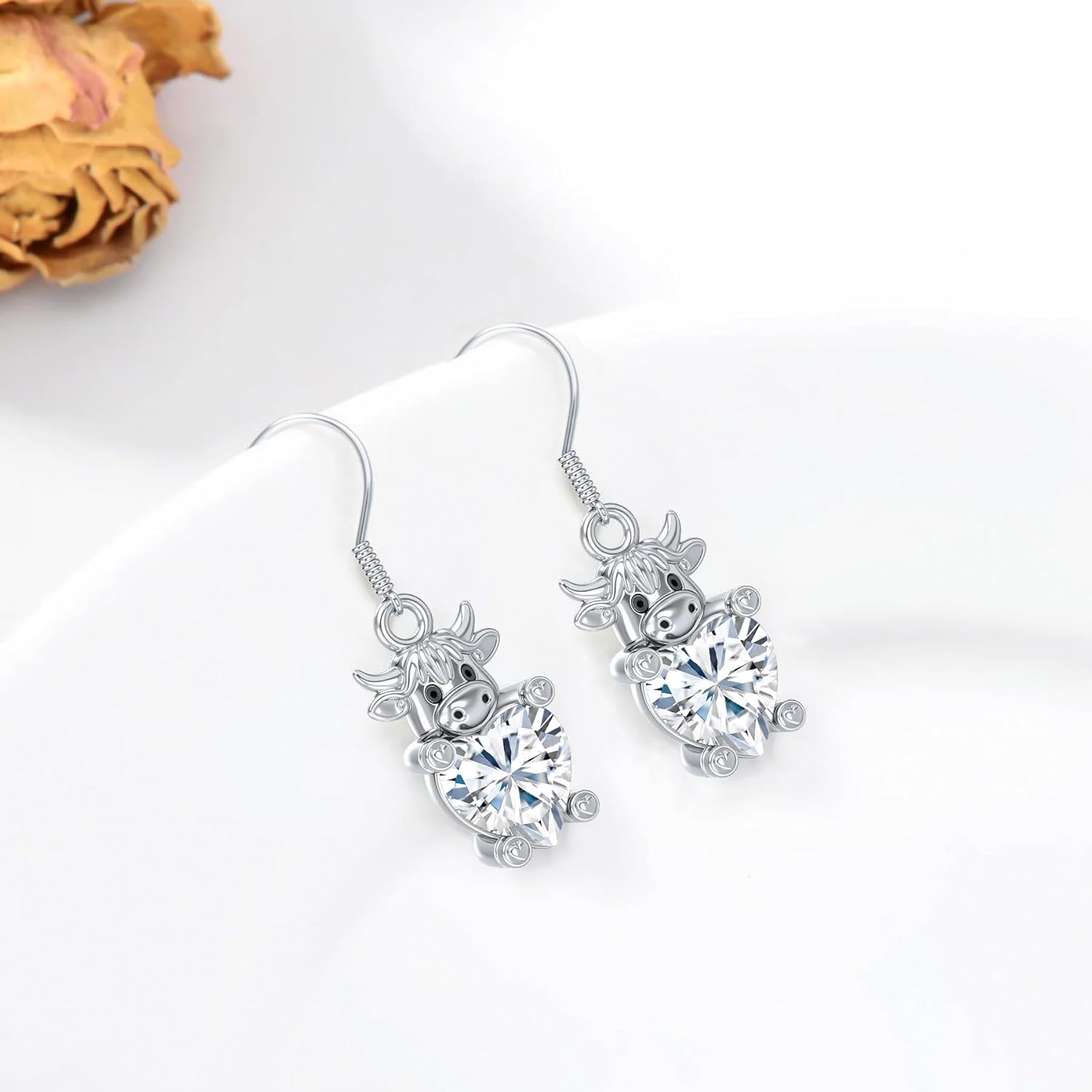 Highland Cow Earrings Cute Cow Dangle Earrings with Birthstone Sterling Silver Jewelry Gift for Women Wife Girlfriend Daughter Valentine’s Day Birthday Christmas - Image 2