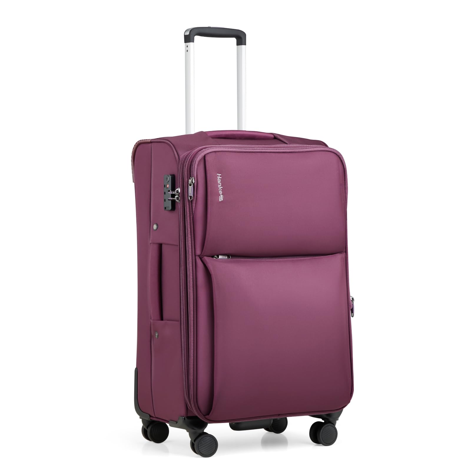 hanke 24 inch luggage expandable softside checked suitcases with spinner wheels, upright rolling luggage suitcases travel tsa luggage bag for women men(purple)