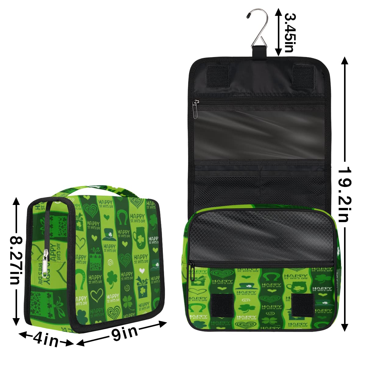 Happy St. Patrick's Day - Neceser de viaje con tréboles felices, bolsa de lavado unisex para colgar artículos de tocador cosméticos, multicolor, Talla única
