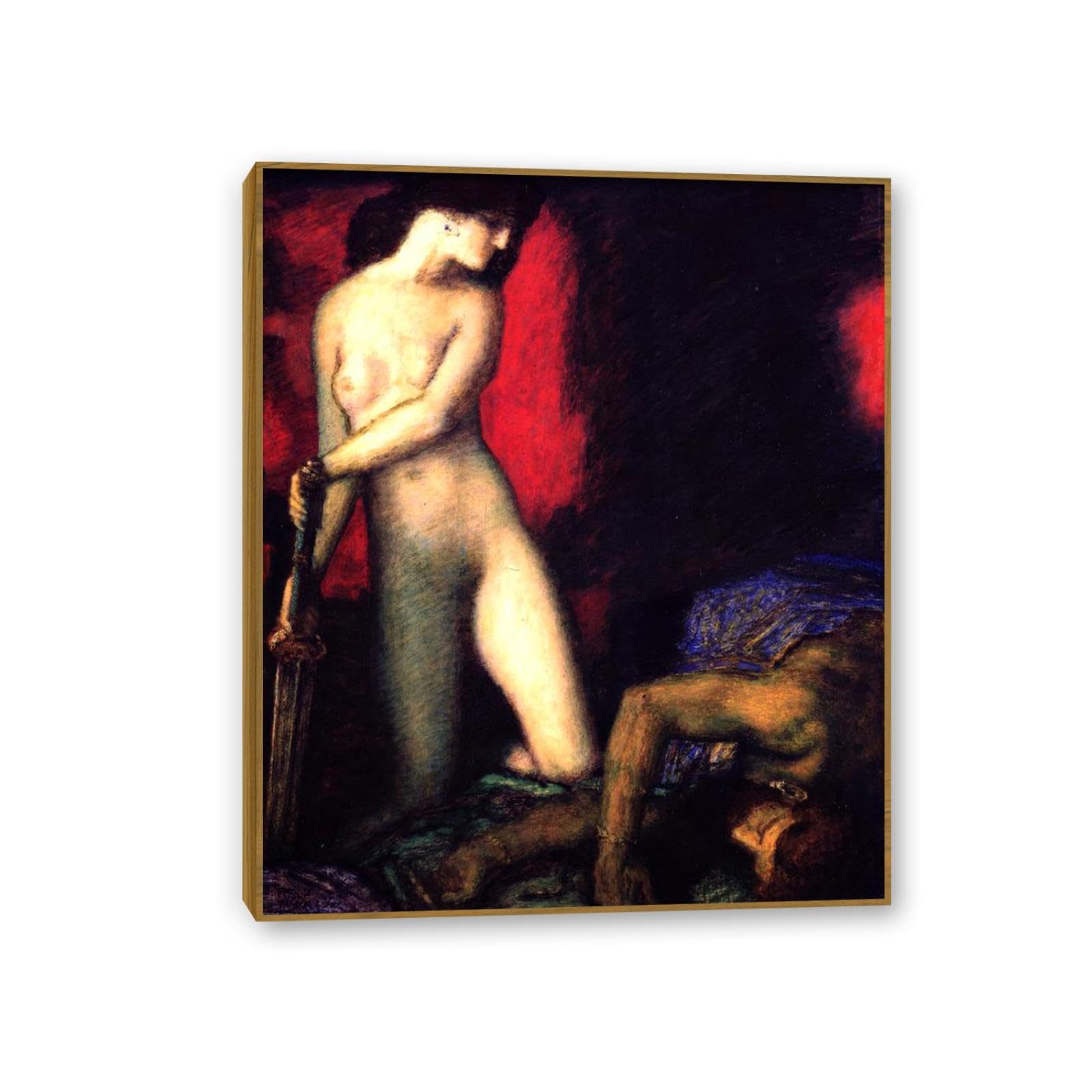 Hau3sh3a Franz von Stuck Wall Art Print Judith and Holofernes Symbolism Canvas Poster Famous Artwork Wall Decor for Living Room Bathroom Office 90x70cm(36x28in) Teak frame