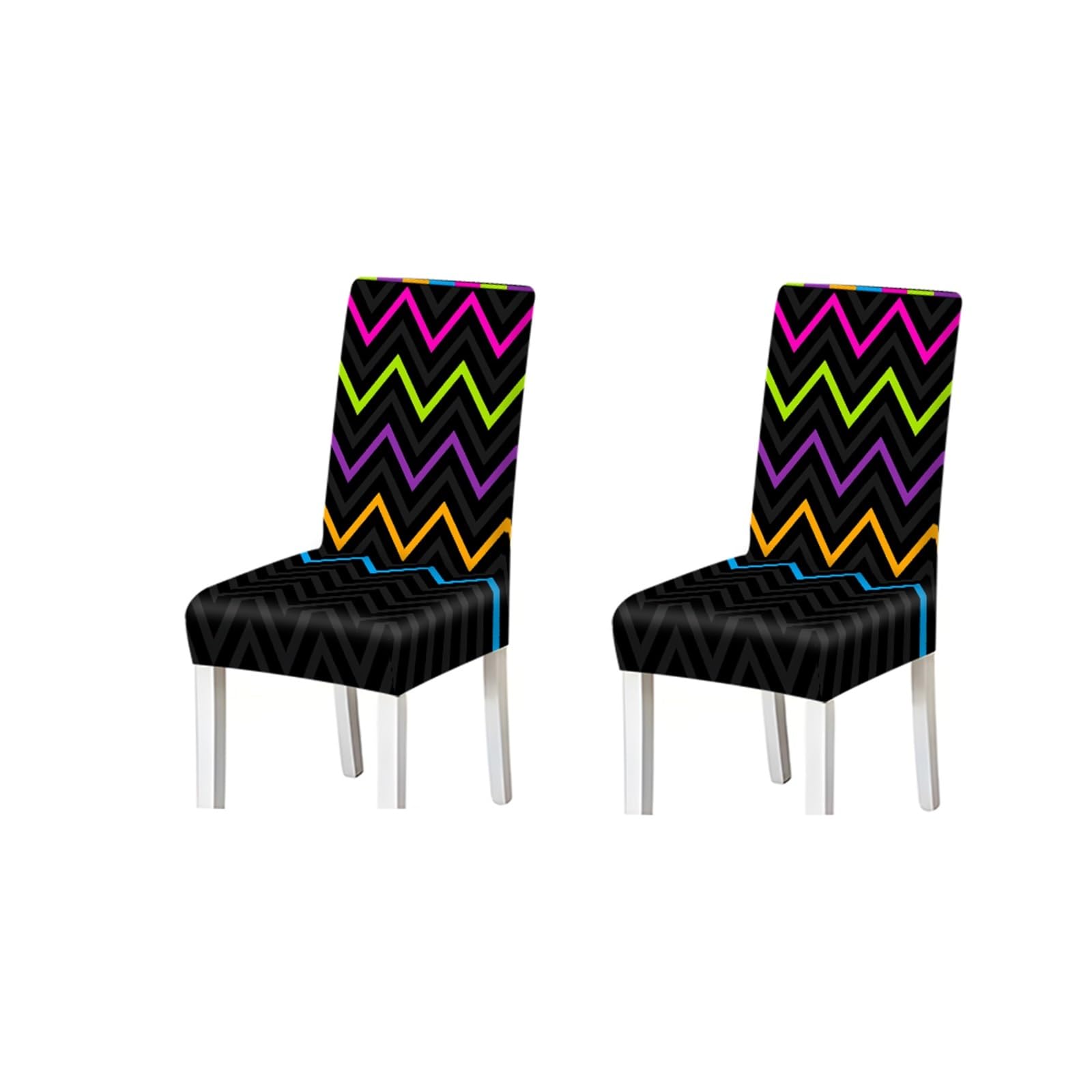 FZJKGH Neon Chevron Zigzag Pattern Print Dining Chair Covers Set Of 2/4/6, Modern Geometric Stretch Slipcovers Removable Stretch Slipcovers for Dining Chairs(2PCS Chair cover)