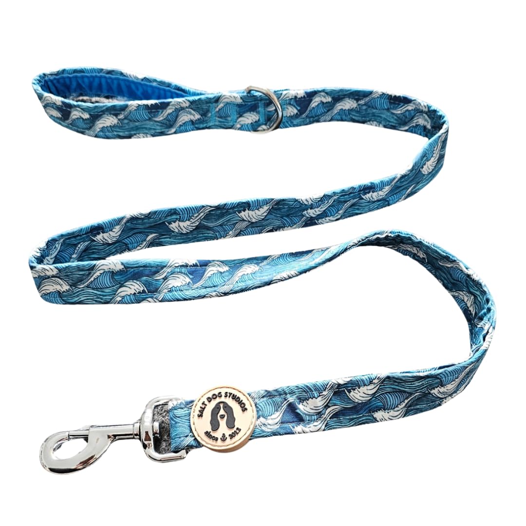 Coastal Dog Lead –Soft Velvet Handle Dog Lead for Small, Medium, & Large Dogs – by Salt Dog Studios (Catching Waves, 3/4")