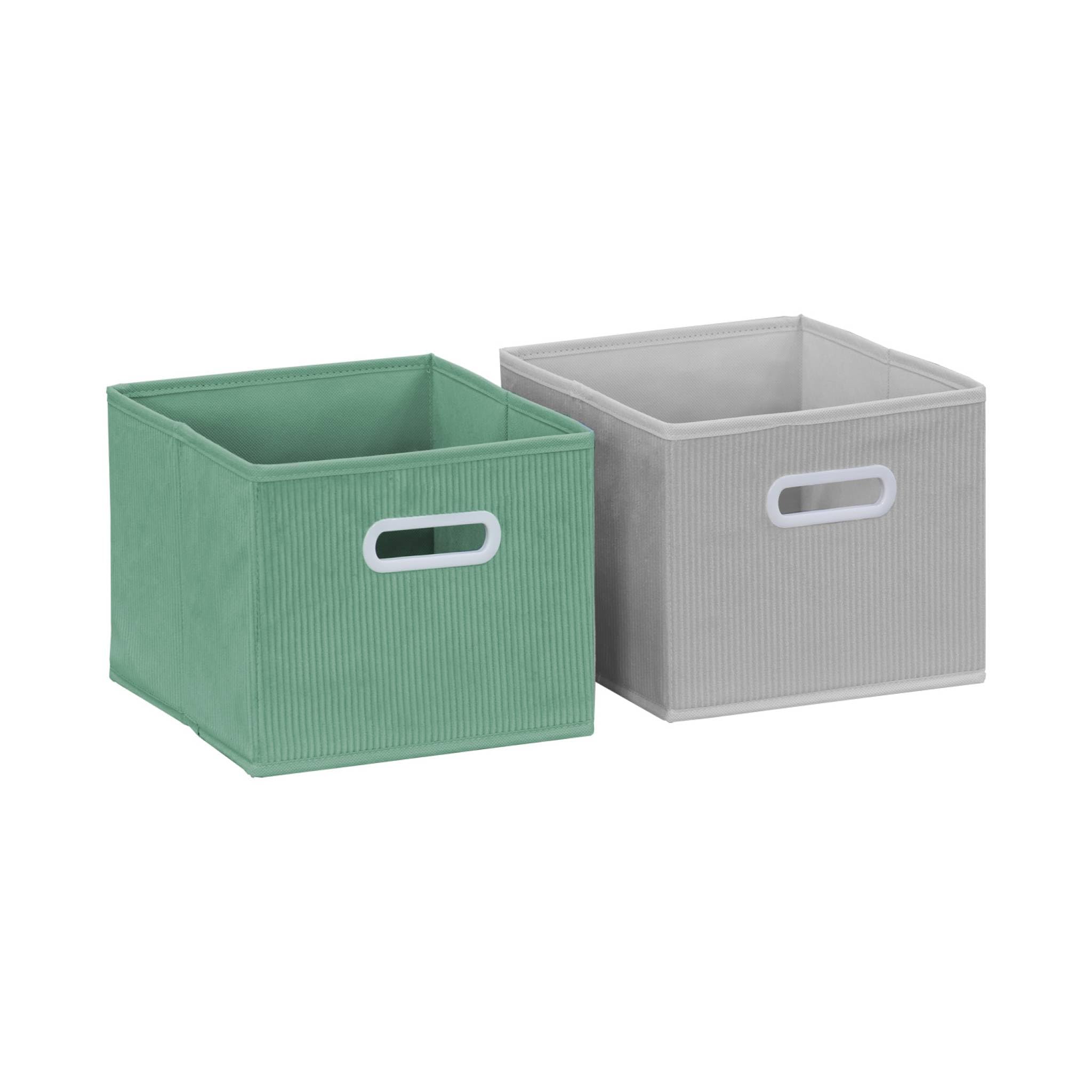sweeek - Meuble de Rangement pour Enfant avec 7 Compartiments et 3 paniers Verts et 3 paniers Gris Velours