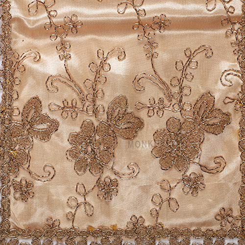 Image of MONKDECOR Attractive Zari Embridery Design Center /Dining Table Runner (Size-15x33 Inches) Golden
