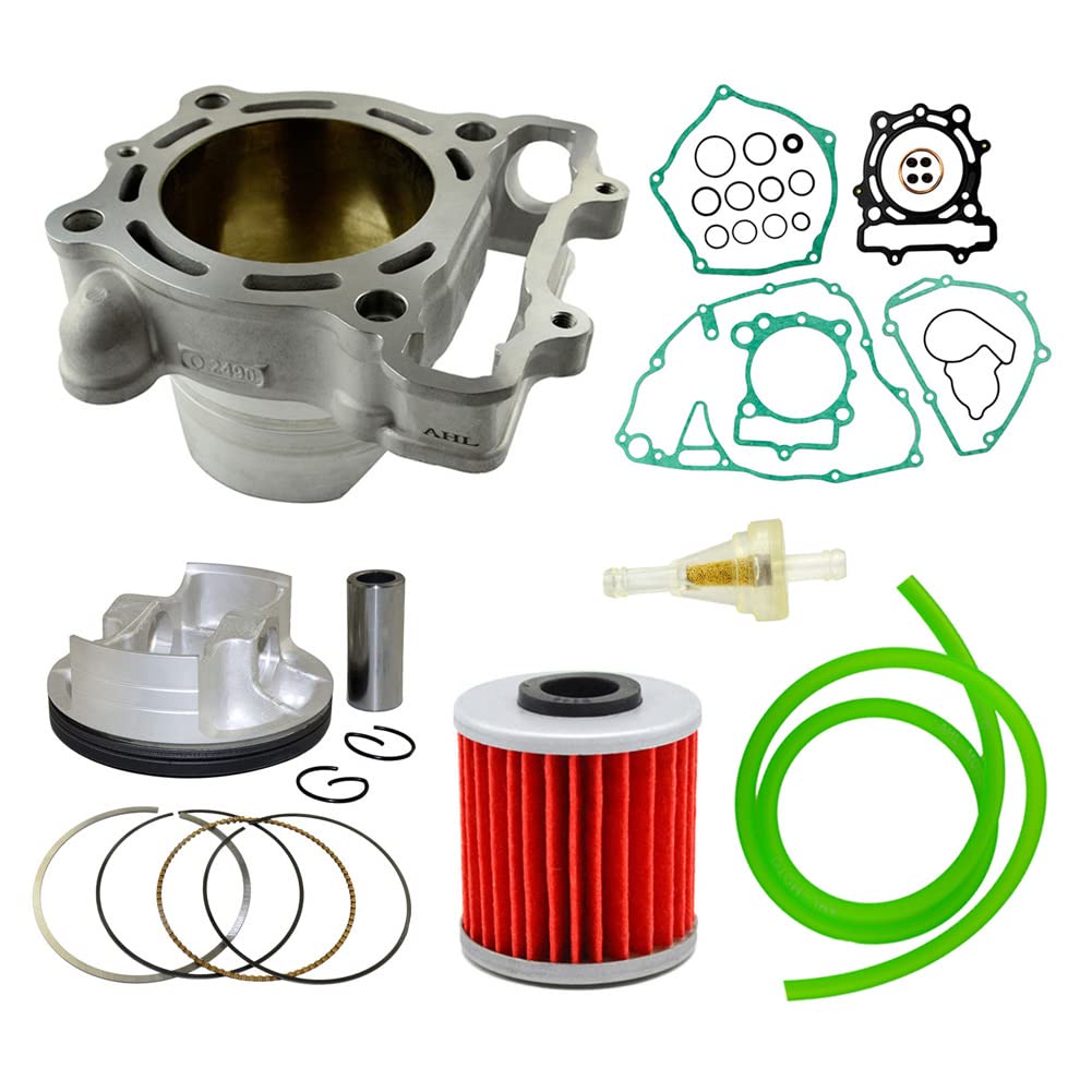 AHL Cilindro de 77mm, kit de juntas de culata, kit de pistón, filtro de aceite, filtro de combustible y tubo de aceite de 40cm compatible con Kawasaki KXF250 2009-2016