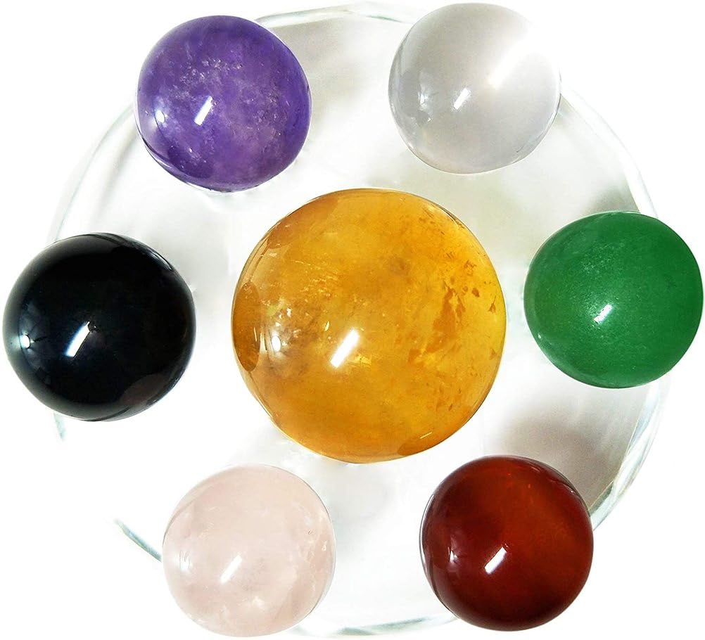 Set di 7 Sfere di Cristallo Chakra Naturali con Sfere curative, Pietre burattate per la Meditazione, Regalo di Decorazione Domestica Feng Shui