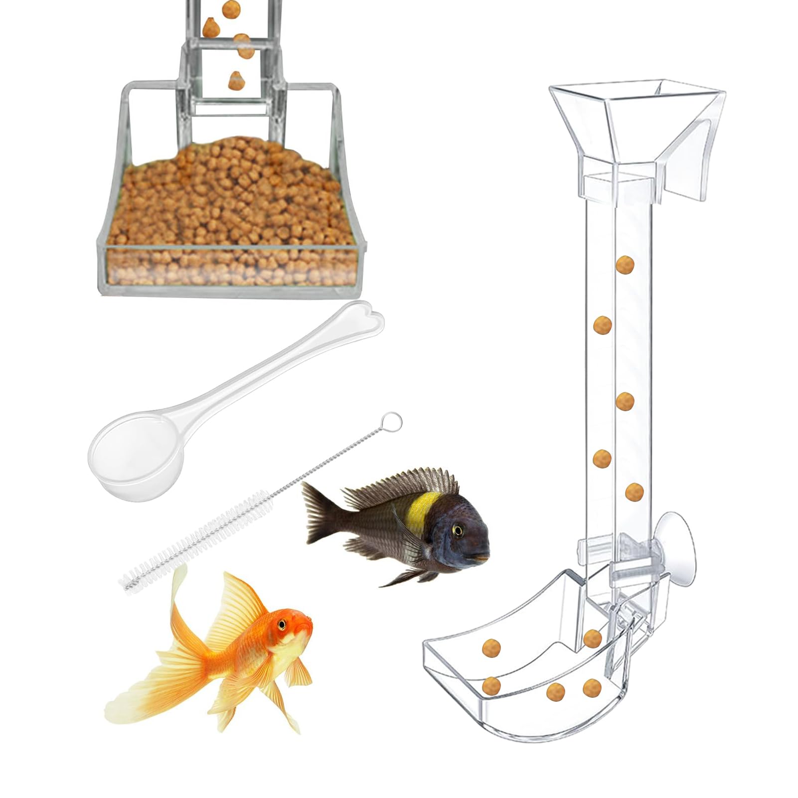 Kongou 17Cm Feeding Tube + Cleaning Brush + Feed Spoon Shrimp Feeder, Shrimp Feeding Tube, Transparent Fish Tank Shrimp Feeder Tube Tray, Fish Feeder Tube Kit For Aquarium Fish Tank Supply, Feeding Dish Set For Shrimp, Fish And Snails