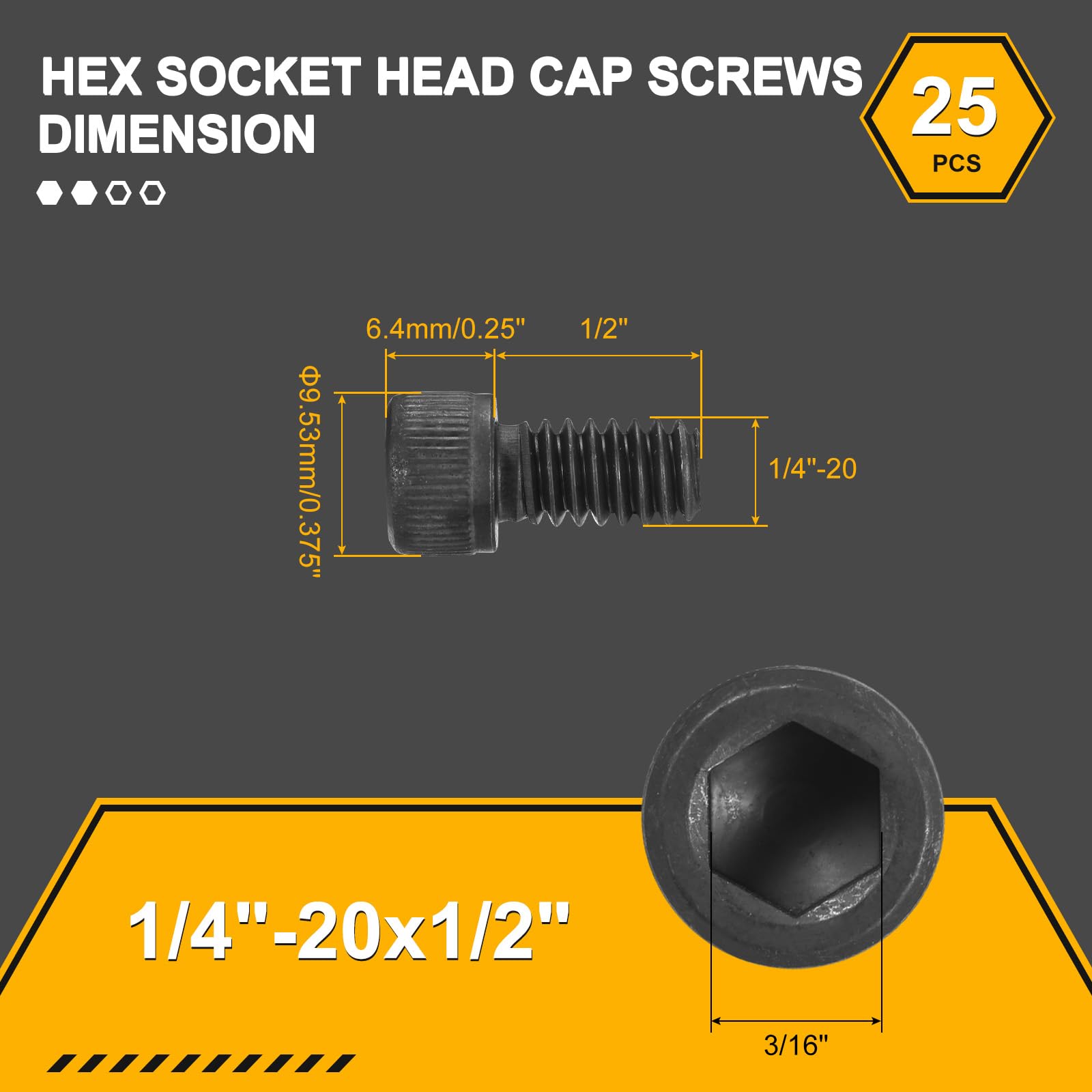 DTGN 1/4"-20x1/2" Socket Head Cap Screws Bolts, 25Pack, Good for Road Bicycle Mountain Bike, Auto, Motorcycle - Image 2