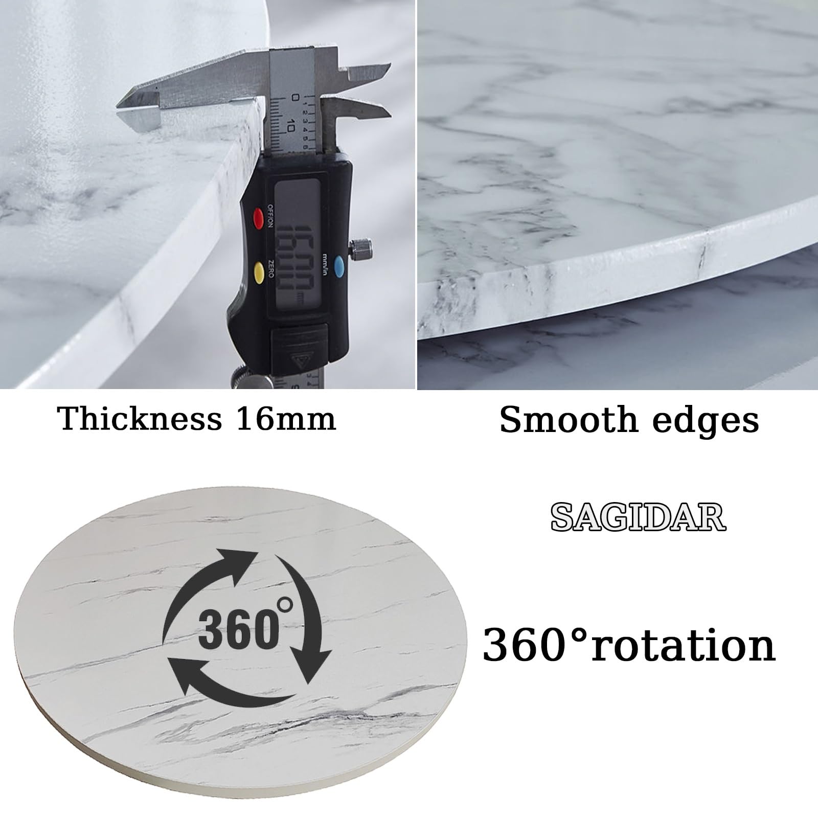 SAGIDAR Grand Plateau Tournant De Table À Manger, Plaque De Service Rotative, Plateau Rotatif en Bois Rond, Diamètre 50cm-100cm, Pas Facile À Incliner, Robuste Et Durable, Roulement Silencieux