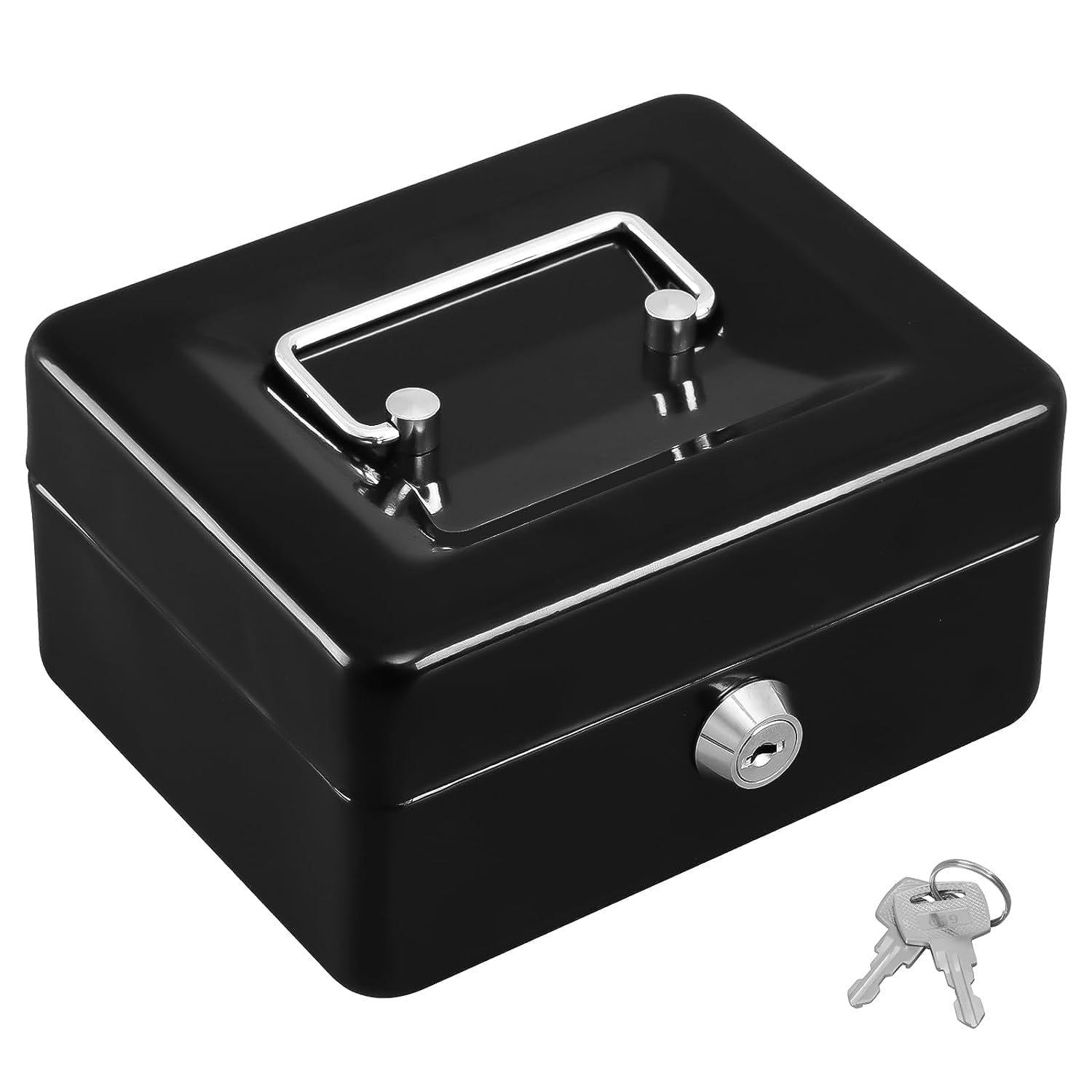 8 Inch Metal Cash Box with Key Lock & Coin Tray – Portable Petty Cash Storage Box with 2 Keys, 6-Compartment Organizer for Money, Coins & Valuables (Multi Color)-image-33