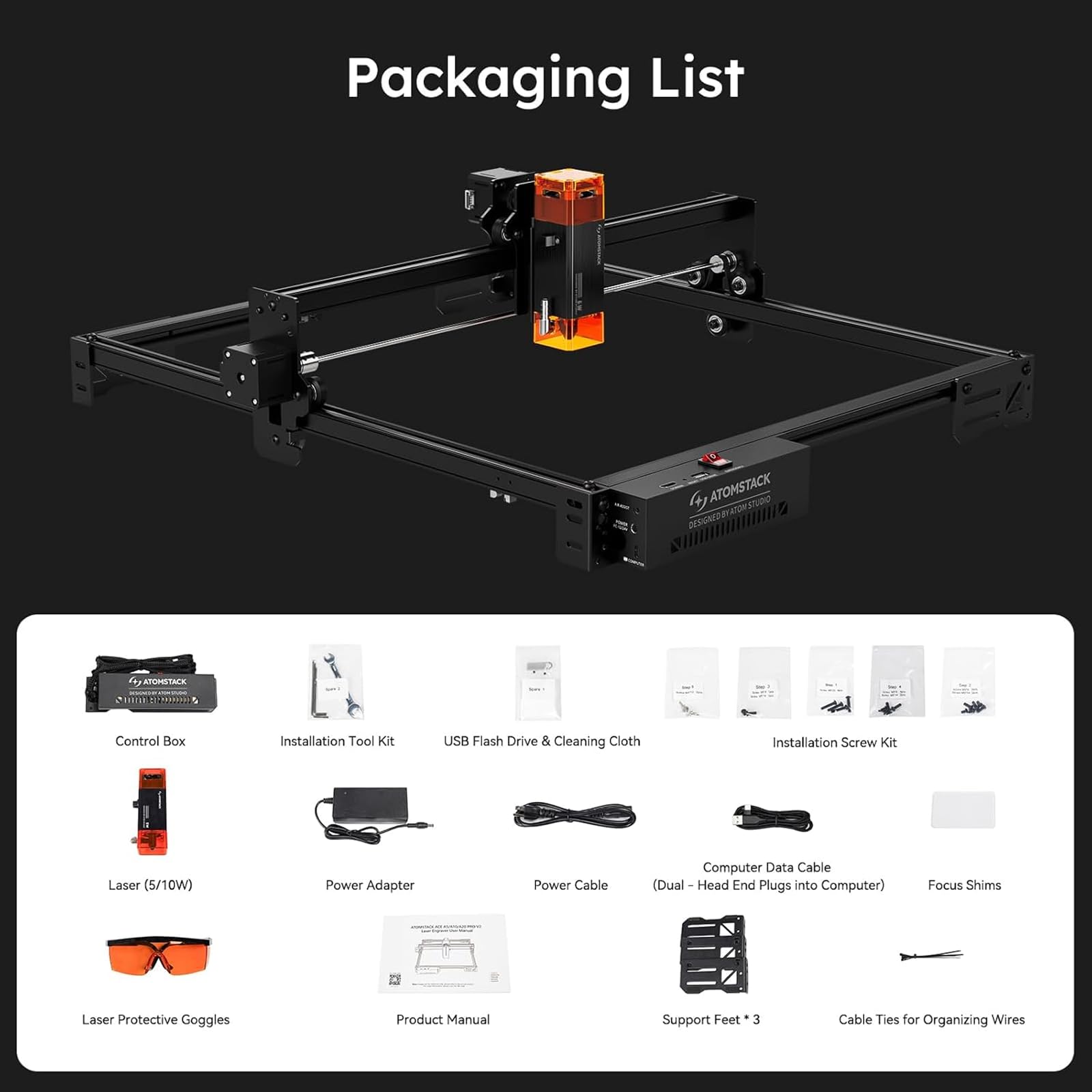 ATOMSTACK A5 Pro V2 Incisione laser stampante laser potenziata da 5 W incisore laser, incisore ad alta precisione da 0,06 mm, superficie di incisione 410 x 380 mm per legno, metallo e acrilico