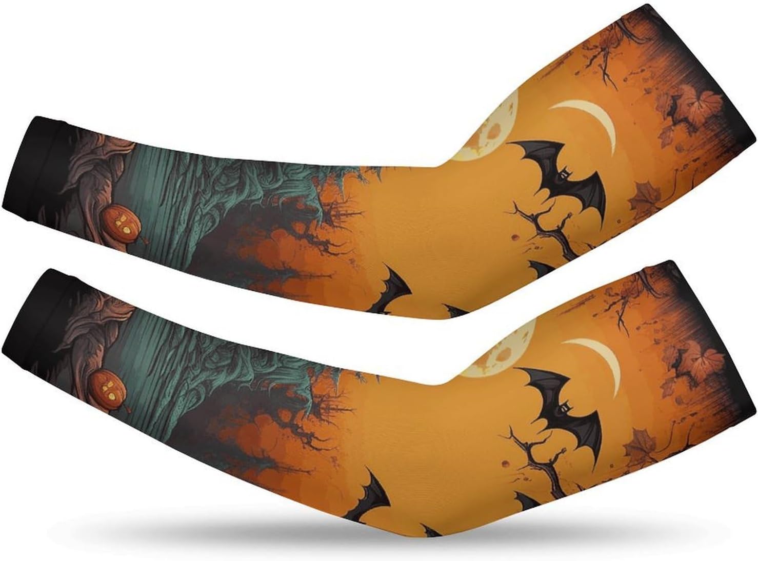 Horror Forest Pumpkin Bats Arm Sleeves for Men Women Sun Protection Sleeves Cooling Compression Arm Covers for Sport