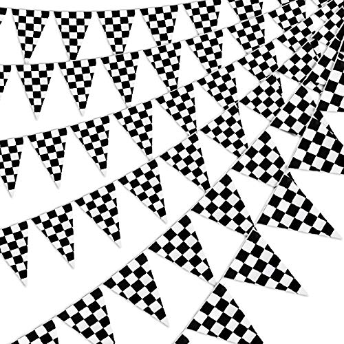 RUBFAC 170ft 120pcs Checkered Black and White Pennant Banner Racing Flags Checkered Flags for Decorations, Birthdays, Event Supplies, Festivals