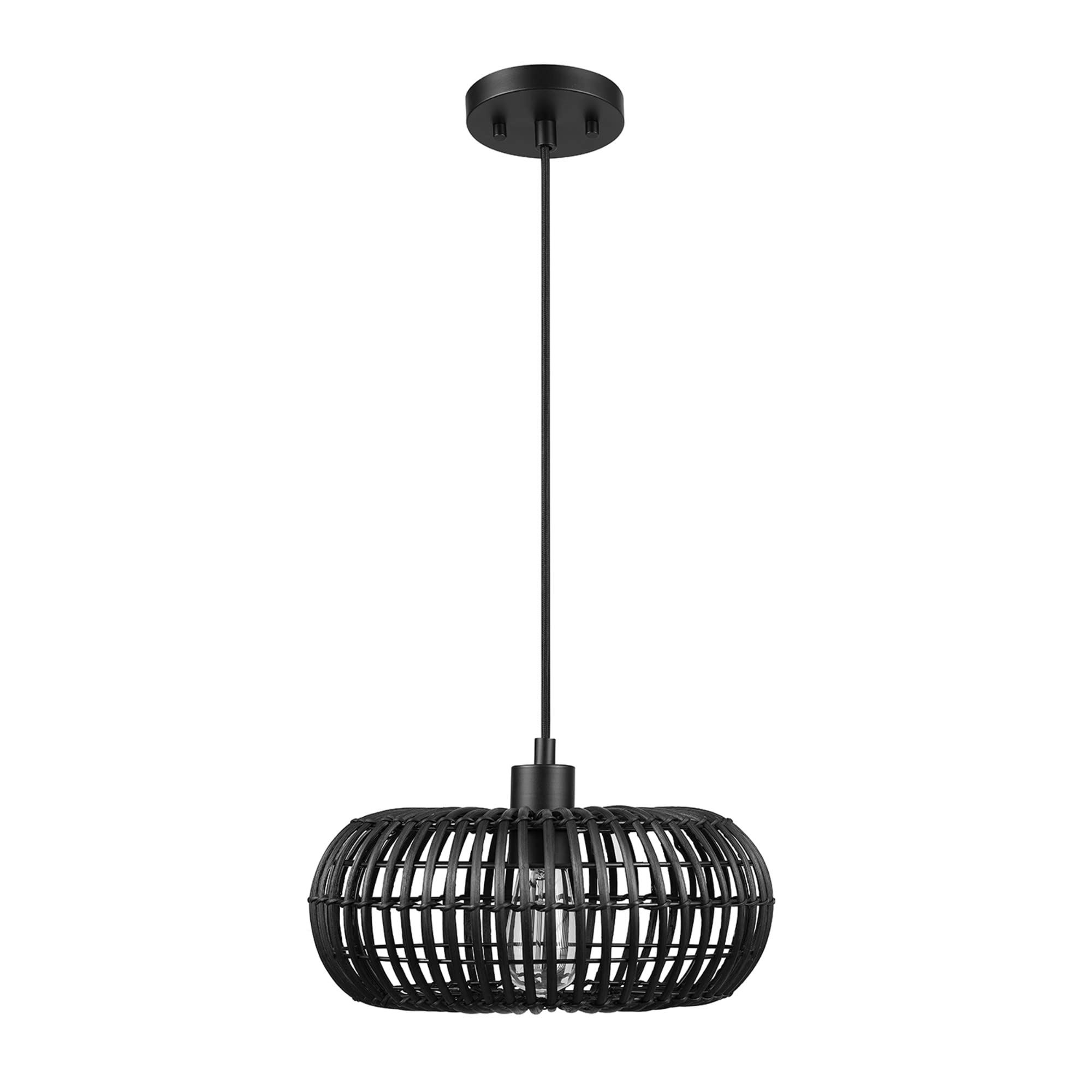 Globe Electric 65701 Maren 1-Light Pendant Lighting, Matte Black, Rattan Shade, Bulb Not Included
