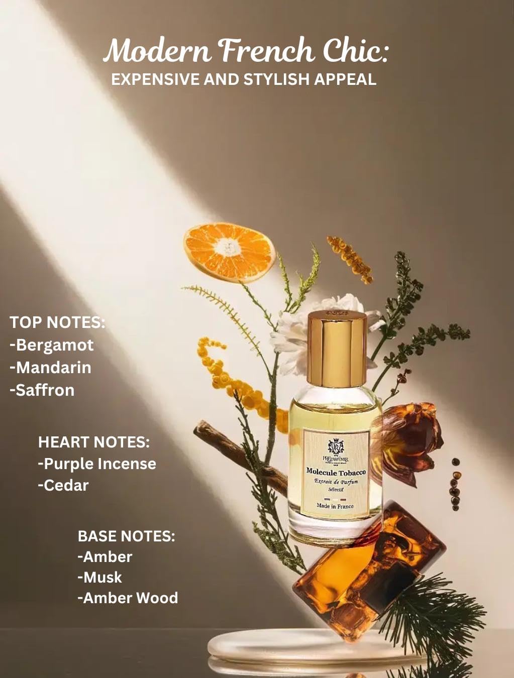 PREparfume From France Molecule Tobacco 30ml – Citrus Woody Amber Scent From France – Luxury Fragrance with Mandarin, Saffron – Long Lasting Perfume With Frankincense and Amber Notes