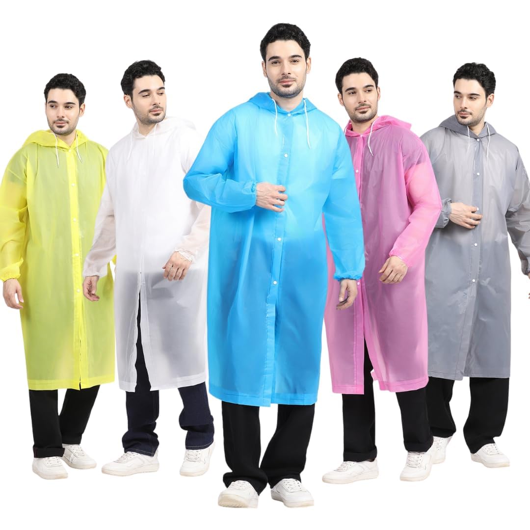 (Pack of 1 EVA Waterproof Unisex Rain Coat Hooded Full Sleeves & (Pack Of 2) Disposable RainCard for Emergency Use Waterproof with Smallest Pocket Size for men and women Multi Color-image-38