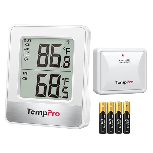 ThermoPro Indoor Outdoor Thermometer Wireless TP200B, Thermometer indoor outdoor with Temperature Sensor Up to 500FT, Outdoor Thermometers for Patio Garden Cellar Home Room