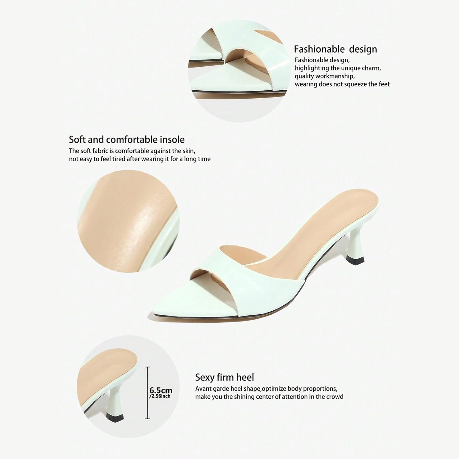 Women's Leather Pointed Open Toe Stilettos Heel Slide Sandals Classy Sexy Comfortable Slingback Backless Slip On High Heel Dress Mules for Wedding Prom Party - Image 5