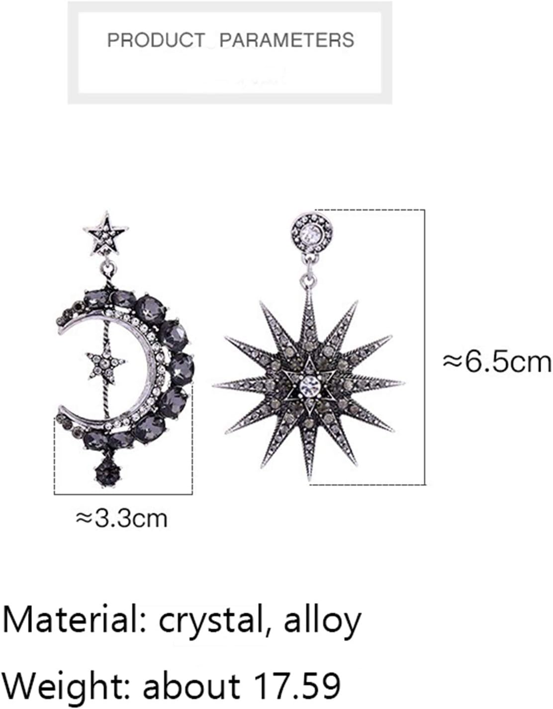 AILUOR Crystal Moon Star Dangle Hoop Earrings, Silver Plated with Rhinestone Moon Star and Sun Drop Stud Earrings Boho Earrings Retro Punk Jewelry for Women - Image 4
