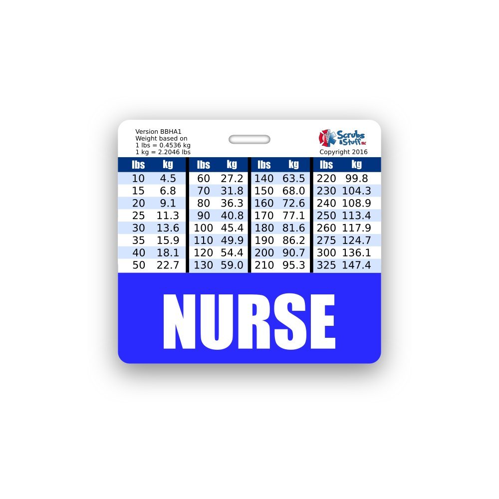 Weight Conversion Chart 180 Lb In Kg Nurse Badge Buddy Horizontal