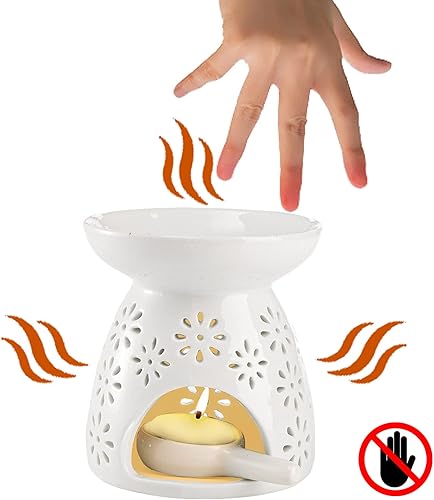 Miniatura 4 de Lawei Juego de 3 portavelas de cerámica, quemador de aceite esencial, quemador de cera derretida, difusor de aroma de aromaterapia para decoración