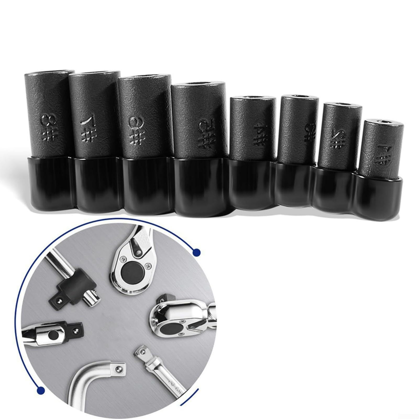 Juego de 8 Vasos Profesionales con impulsión de 1/4" y 3/8", Kit versátil para Herramientas de Lectura métricas estándar